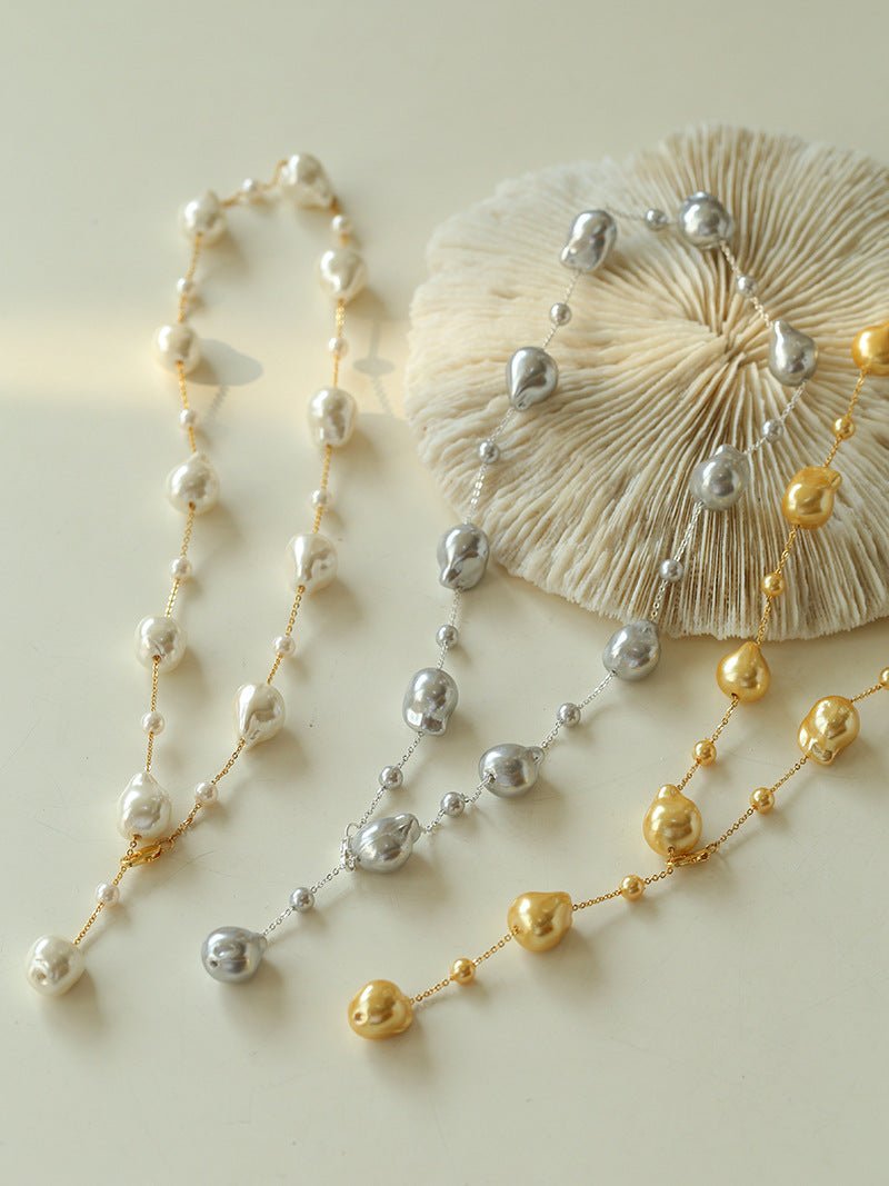 Long Y - shaped Faux Baroque Chain Necklace - floysun