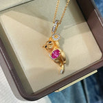 Lucky Cat Pendant Necklace – 925 Sterling Silver with Pink Gem & Gold Coin - floysun