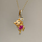 Lucky Cat Pendant Necklace – 925 Sterling Silver with Pink Gem & Gold Coin - floysun