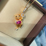 Lucky Cat Pendant Necklace – 925 Sterling Silver with Pink Gem & Gold Coin - floysun