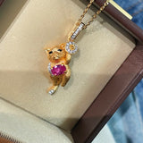 Lucky Cat Pendant Necklace – 925 Sterling Silver with Pink Gem & Gold Coin - floysun