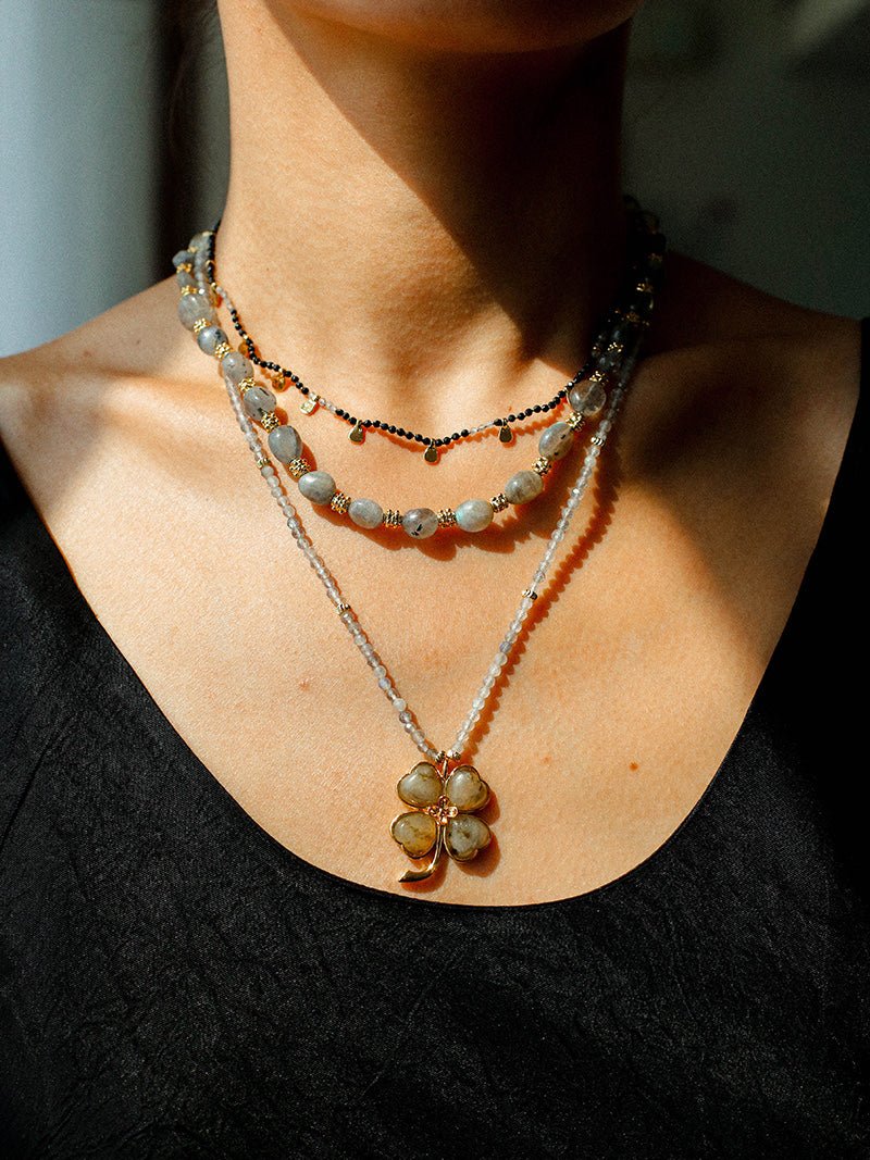 Lucky Clover Labradorite Charm Necklace - floysun