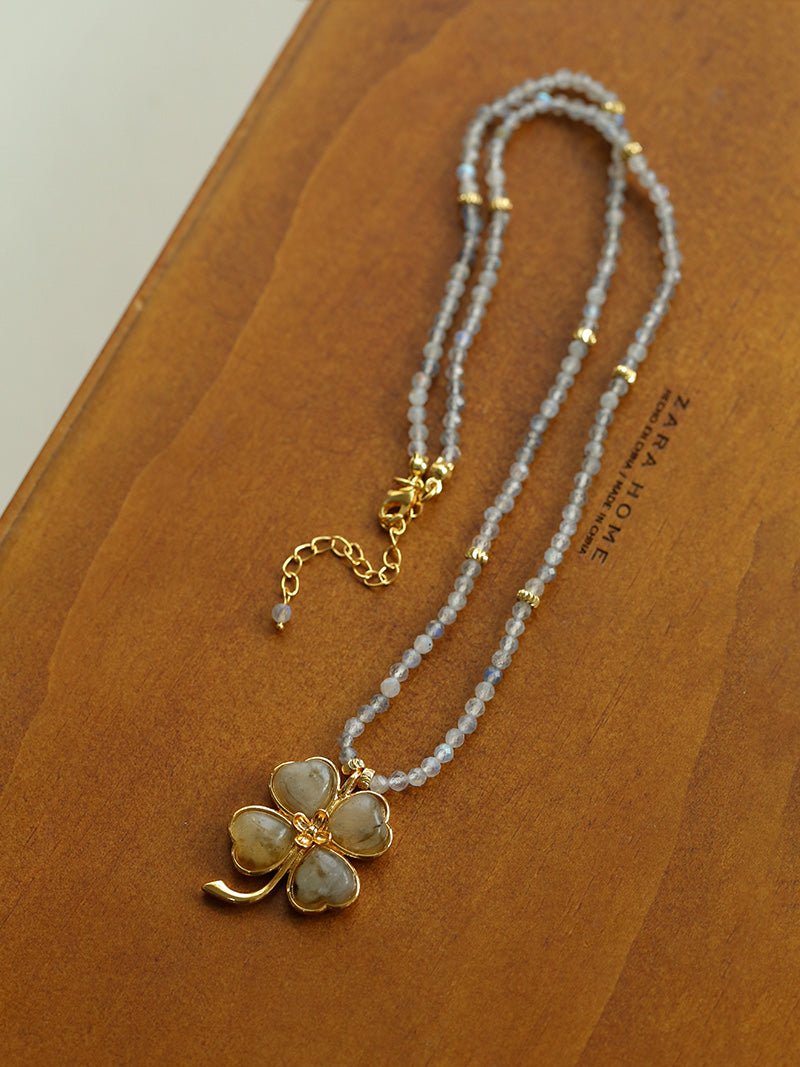 Lucky Clover Labradorite Charm Necklace - floysun