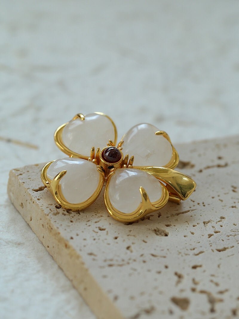 Lucky Clover White Crystal Brooch - floysun