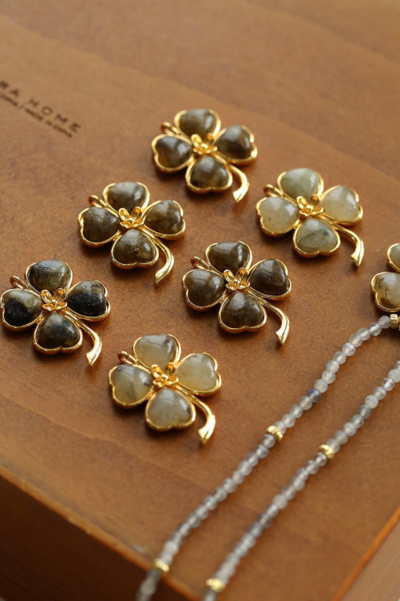 Lucky Four - leaf Clover Labradorite Charm Necklace - floysun
