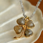 Lucky Four - leaf Clover Labradorite Charm Necklace - floysun
