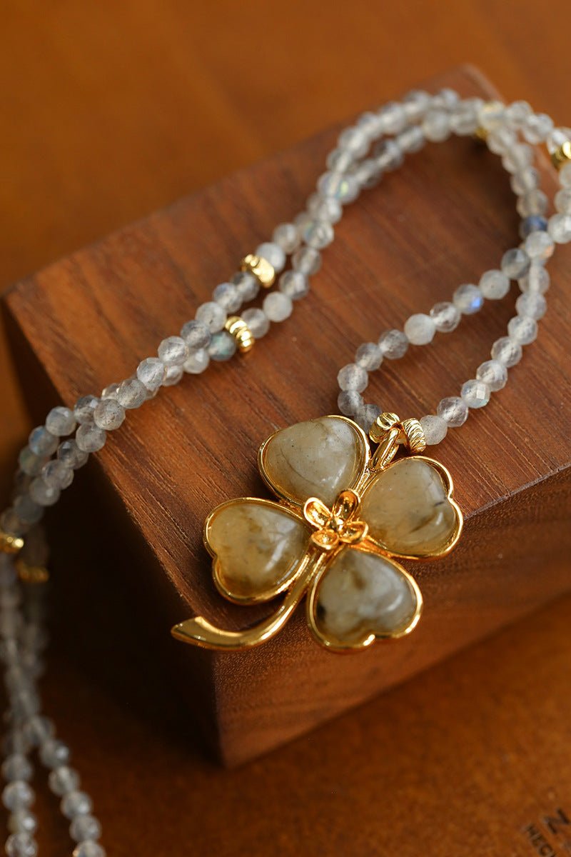 Lucky Four - leaf Clover Labradorite Charm Necklace - floysun