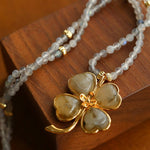 Lucky Four - leaf Clover Labradorite Charm Necklace - floysun