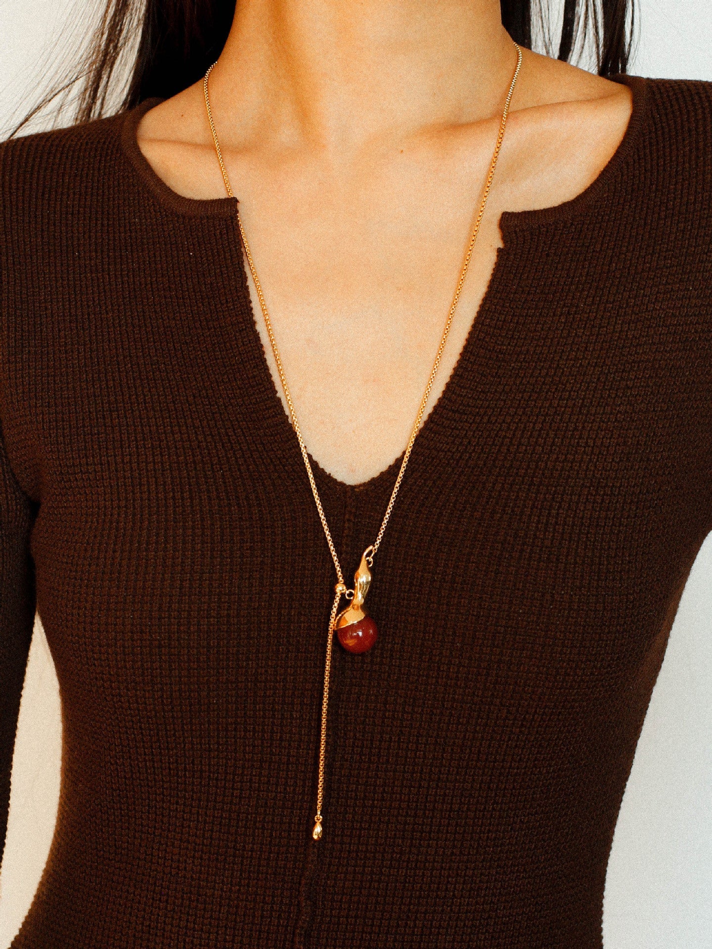 Lucky Gourd Red Agate Necklace – Adjustable Long Natural Stone Pendant - floysun