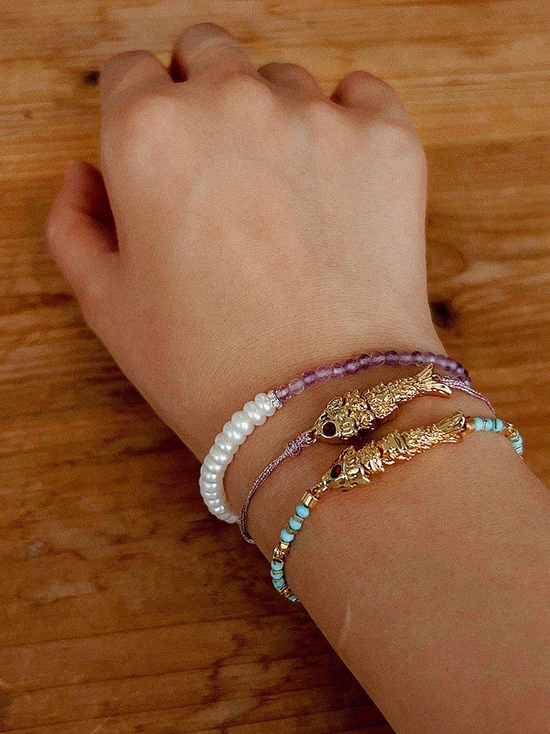 Lucky Little Fish Bracelet Turquoise Beads or Pink Cord - floysun