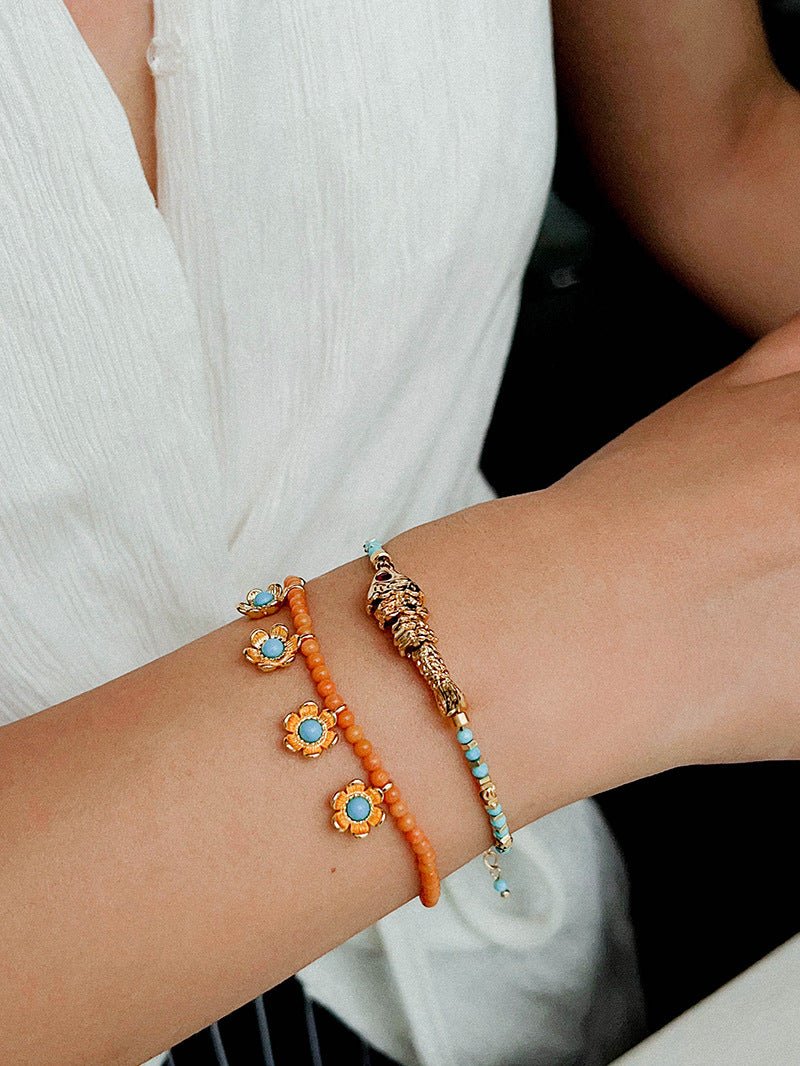 Lucky Little Fish Bracelet Turquoise Beads or Pink Cord - floysun