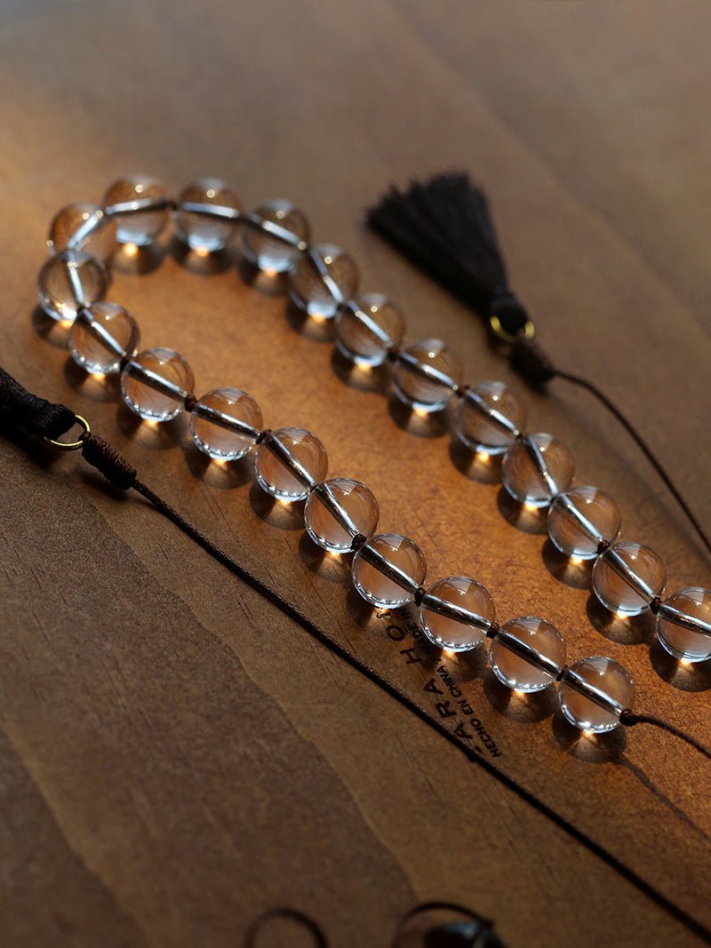 Lunar Drift – White Quartz & Smoky Quartz Open - Ended Tassel Necklace - floysun