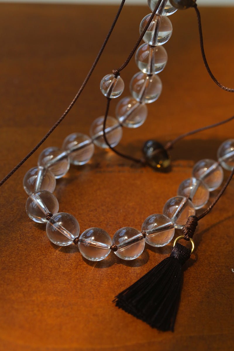 Lunar Drift – White Quartz & Smoky Quartz Open - Ended Tassel Necklace - floysun