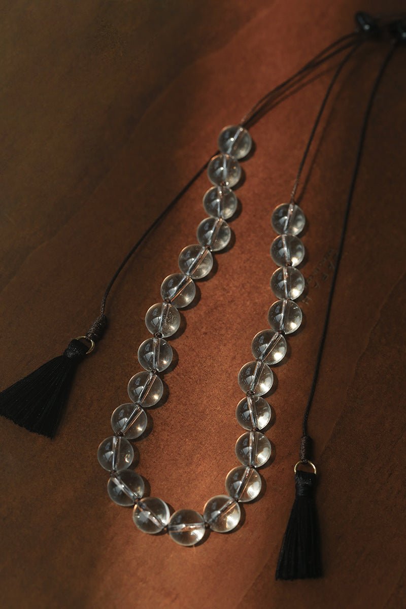 Lunar Drift – White Quartz & Smoky Quartz Open - Ended Tassel Necklace - floysun