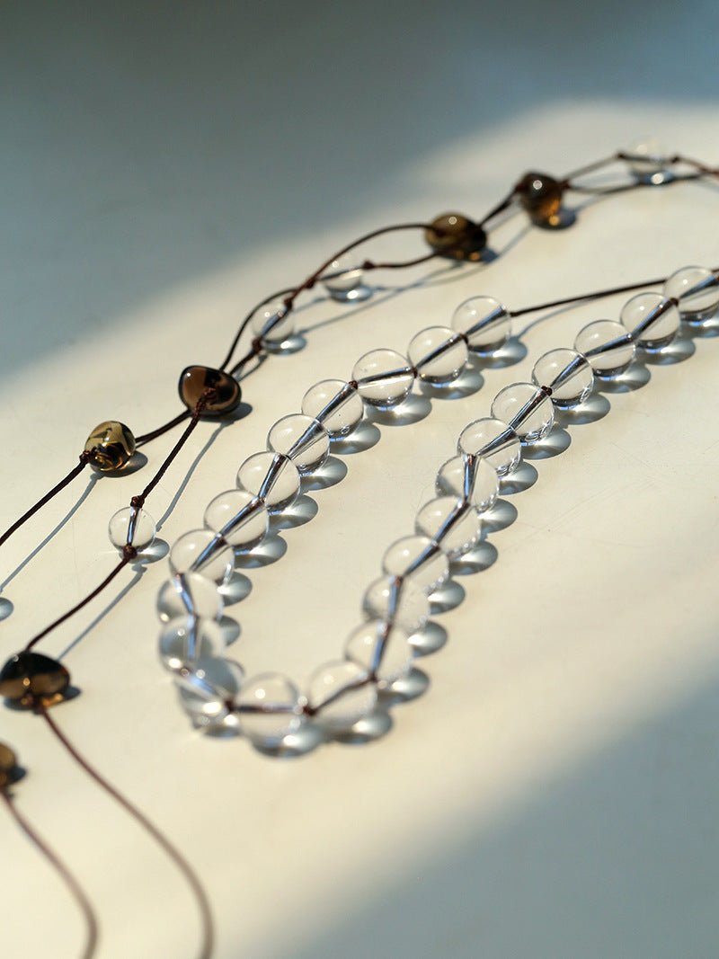 Lunar Drift – White Quartz & Smoky Quartz Open - Ended Tassel Necklace - floysun
