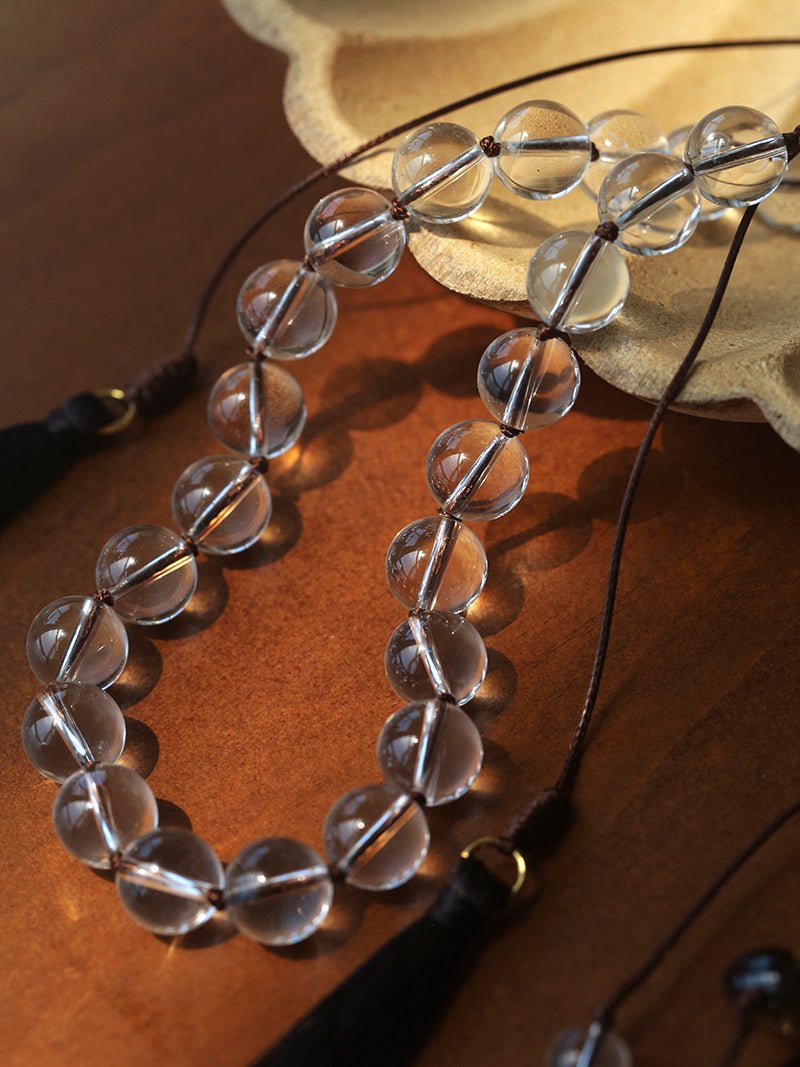 Lunar Drift – White Quartz & Smoky Quartz Open - Ended Tassel Necklace - floysun