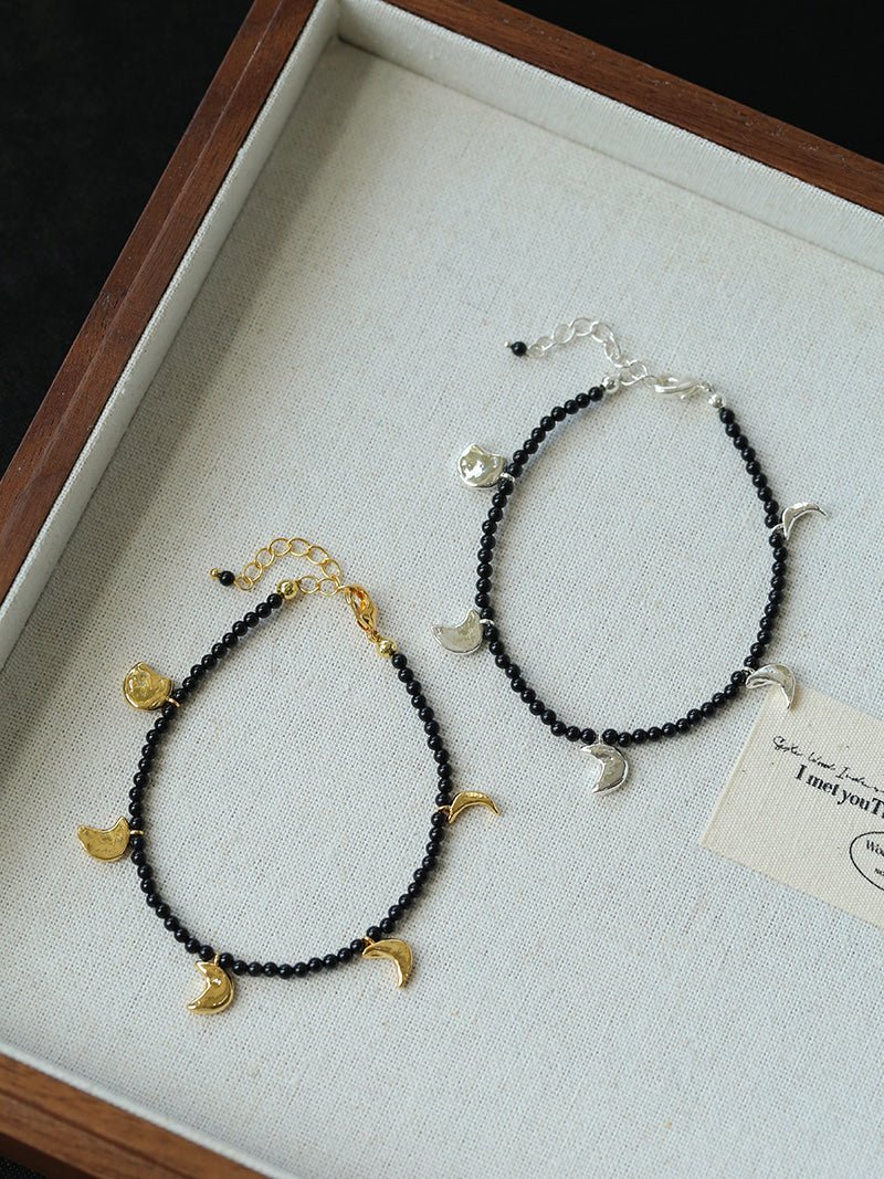 Lunar Phases Black Onyx Beaded Bracelet - floysun