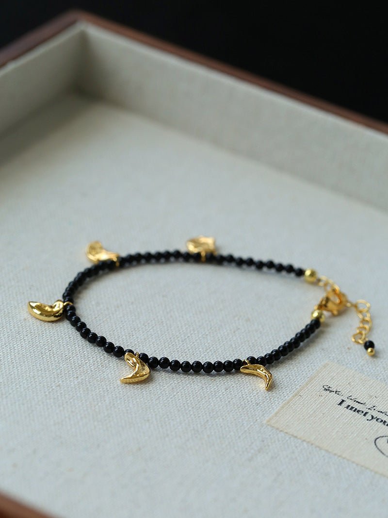 Lunar Phases Black Onyx Beaded Bracelet - floysun