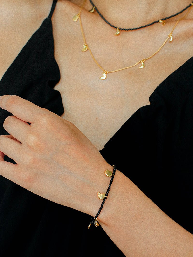 Lunar Phases Black Onyx Beaded Bracelet - floysun