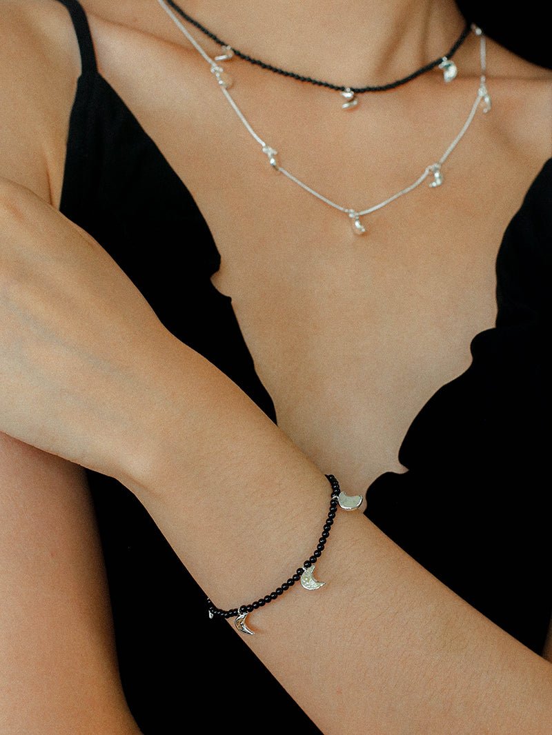 Lunar Phases Black Onyx Beaded Bracelet - floysun