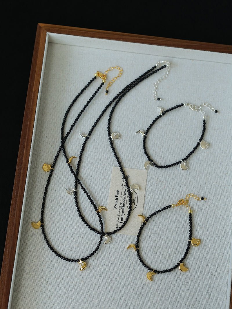 Lunar Phases Black Onyx Beaded Bracelet - floysun