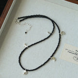 Lunar Phases Black Onyx Beaded Necklace - floysun