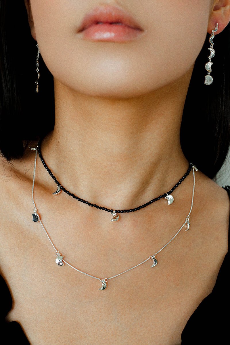 Lunar Phases Black Onyx Beaded Necklace - floysun
