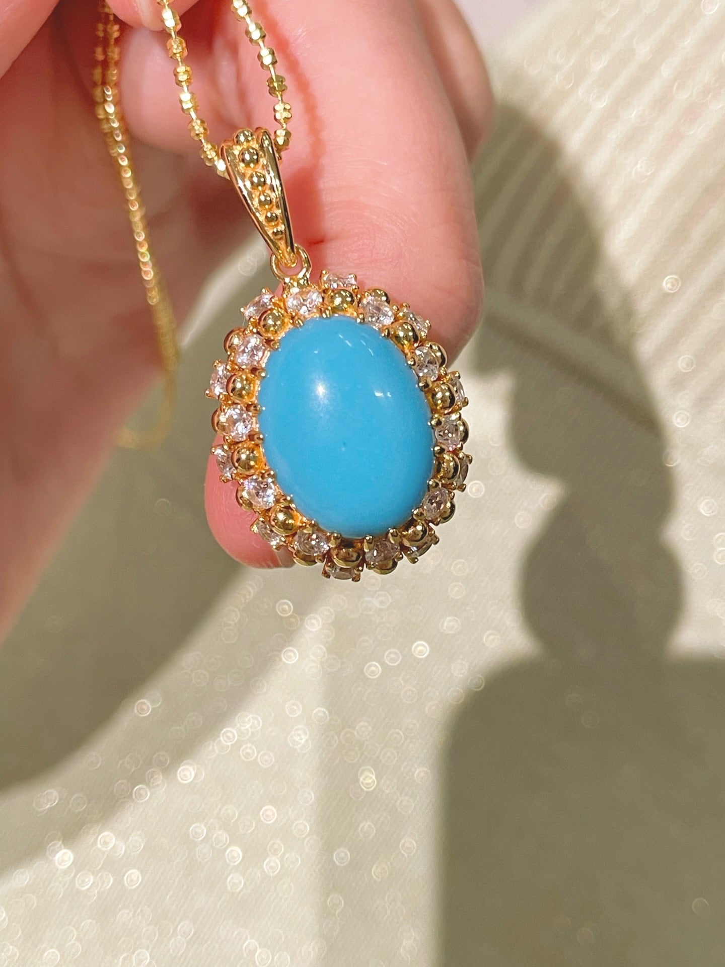 Luxury Full Pavé Turquoise - Blue Halo Pendant Necklace - floysun