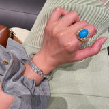 Luxury Full Pavé Turquoise - Blue Halo Ring - floysun