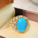 Luxury Full Pavé Turquoise - Blue Halo Ring - floysun