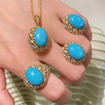 Luxury Full Pavé Turquoise - Blue Halo Ring - floysun