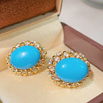 Luxury Full Pavé Turquoise - Blue Halo Stud Earrings - floysun
