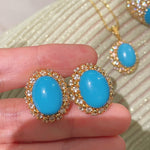 Luxury Full Pavé Turquoise - Blue Halo Stud Earrings - floysun