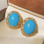 Luxury Full Pavé Turquoise - Blue Halo Stud Earrings - floysun