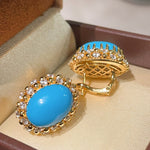Luxury Full Pavé Turquoise - Blue Halo Stud Earrings - floysun