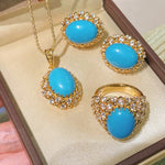 Luxury Full Pavé Turquoise - Blue Halo Stud Earrings - floysun