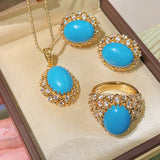 Luxury Full Pavé Turquoise - Blue Halo Stud Earrings - floysun
