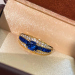 Luxury T - Bar Sapphire Row Ring – Handcrafted Pave Diamonds - floysun