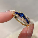 Luxury T - Bar Sapphire Row Ring – Handcrafted Pave Diamonds - floysun