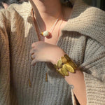 Lvory Candy and Gold Bean Long Style Pendant Necklace - floysun