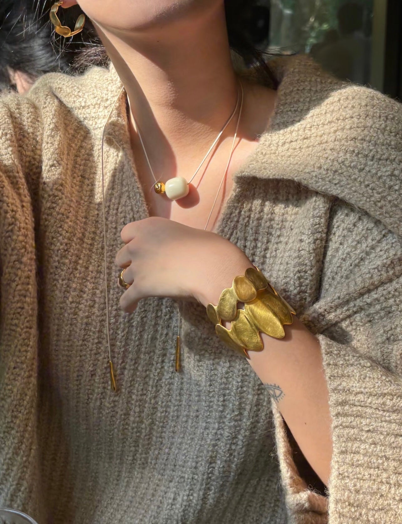 Lvory Candy and Gold Bean Long Style Pendant Necklace - floysun