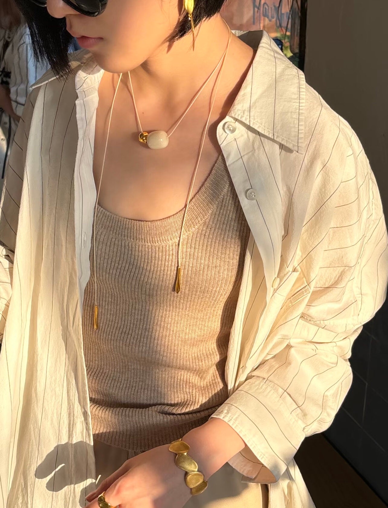 Lvory Candy and Gold Bean Long Style Pendant Necklace - floysun