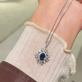 Marquise Blue Sapphire Cabochon Necklace - floysun