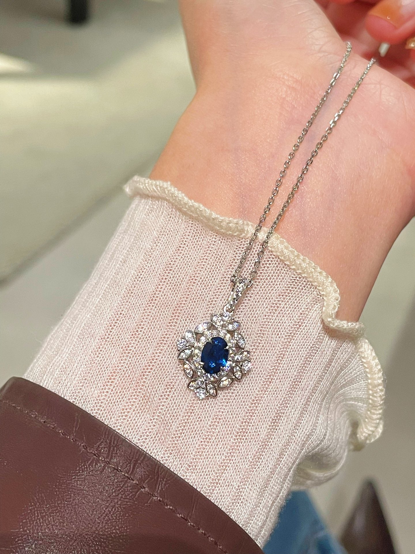 Marquise Blue Sapphire Cabochon Necklace - floysun