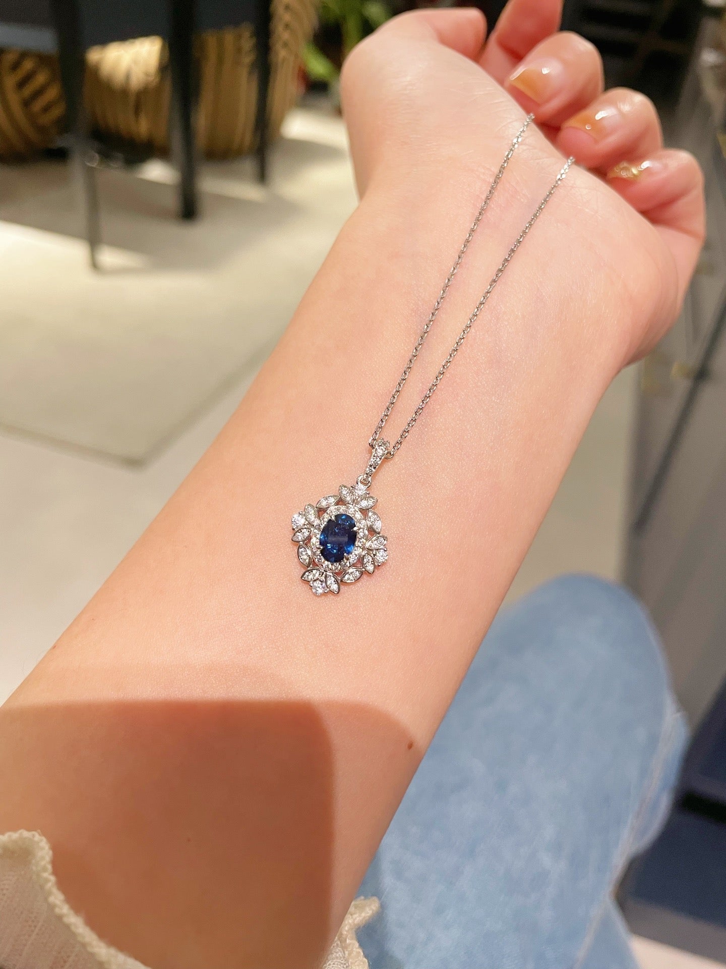 Marquise Blue Sapphire Cabochon Necklace - floysun