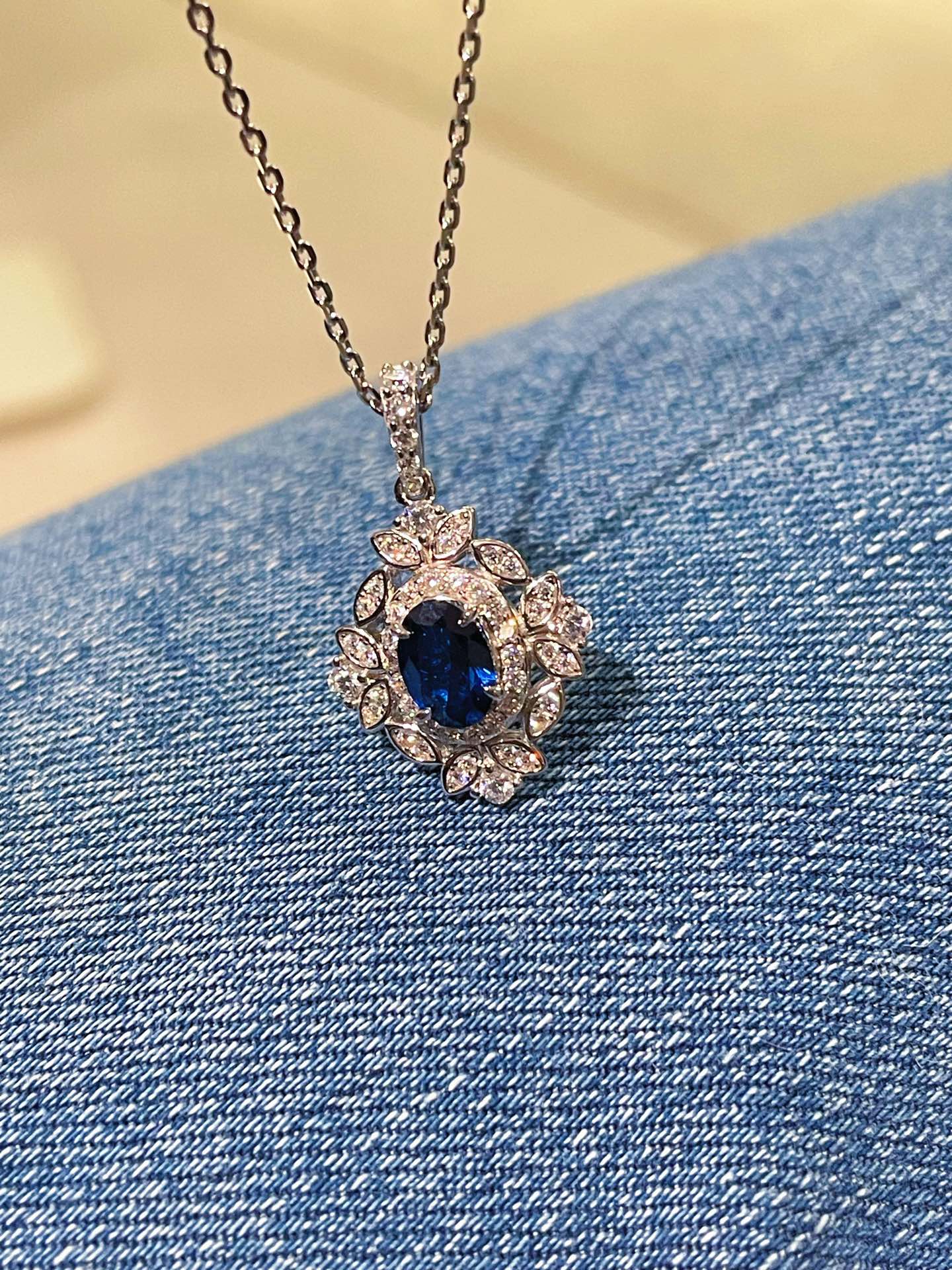 Marquise Blue Sapphire Cabochon Necklace - floysun