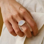 Matte Sterling Silver Semi - Precious Series 925 Silver Oval Ring - floysun