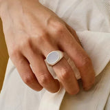Matte Sterling Silver Semi - Precious Series 925 Silver Oval Ring - floysun