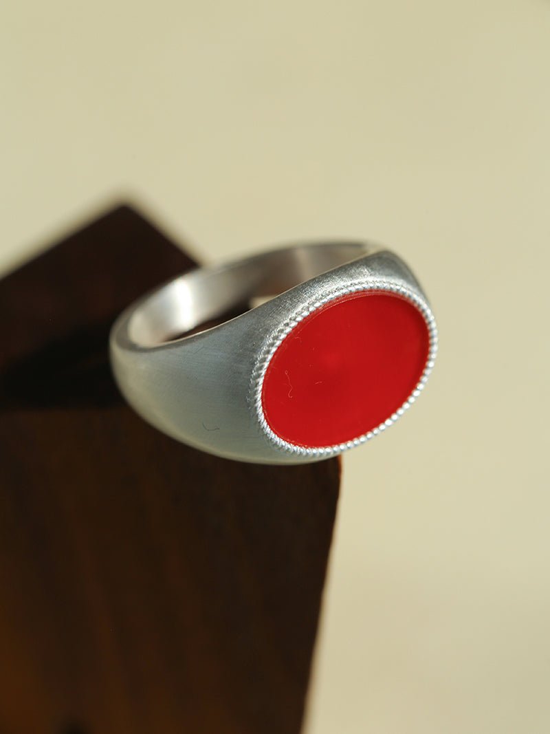 Matte Sterling Silver Semi - Precious Series 925 Silver Oval Ring - floysun