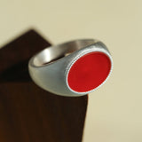 Matte Sterling Silver Semi - Precious Series 925 Silver Oval Ring - floysun